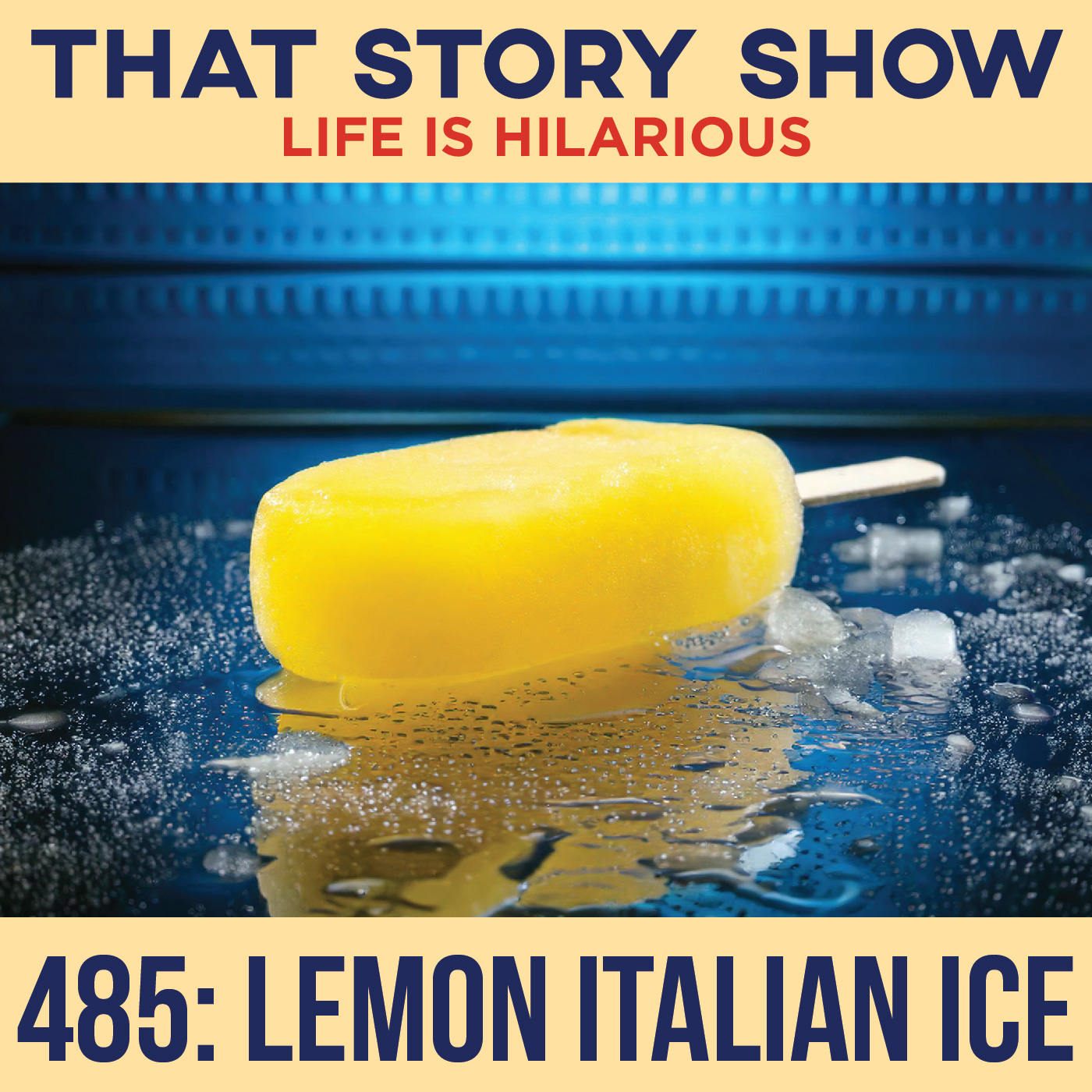 485: Lemon Italian Ice - a yellow popsicle melts on a freezer floor.